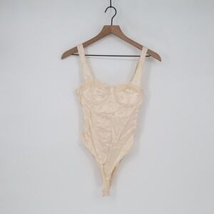 Zara Bodysuit Womens Small Cream Satin Stretch Underwire Side Zip Wide Strap